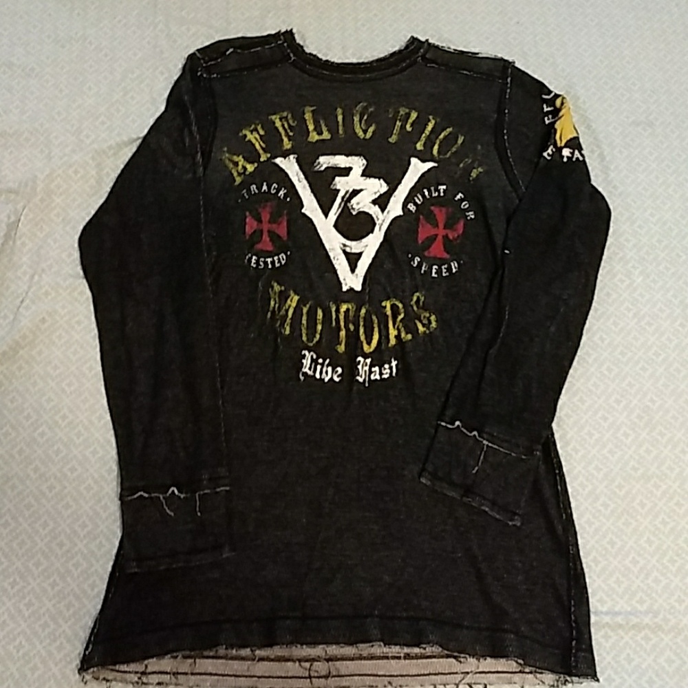 Mens Affliction Motors reversible thermal shirt, M